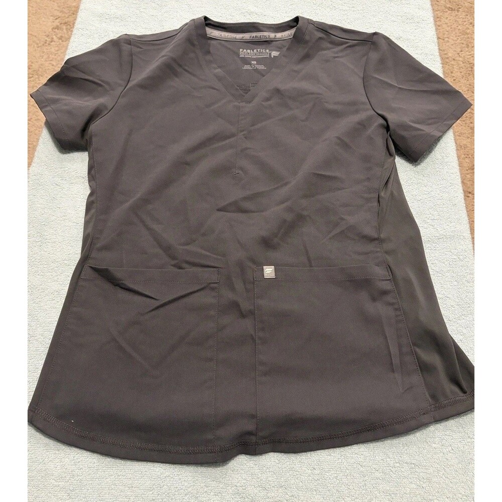Fabletics Womens Scrub Top Gray XS V Neck Medical Nursing 3 Pocket NWOT